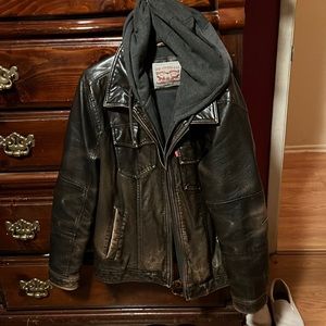 Levi Strauss & Co. Men's Black Leather Jacket Hoodie